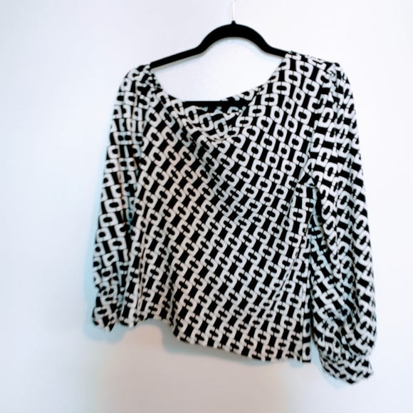 Shein patterned black and white long sleeve one shoulder top size small - Picture 1 of 4